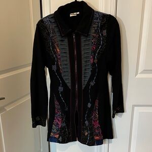 Parsley & Sage Black Jacket with Multicolor Abstract Panels